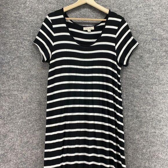 Daisy Island Dress Women L Large Black Striped Maxi Long V-Neck Short Sleeve - Picture 3 of 9